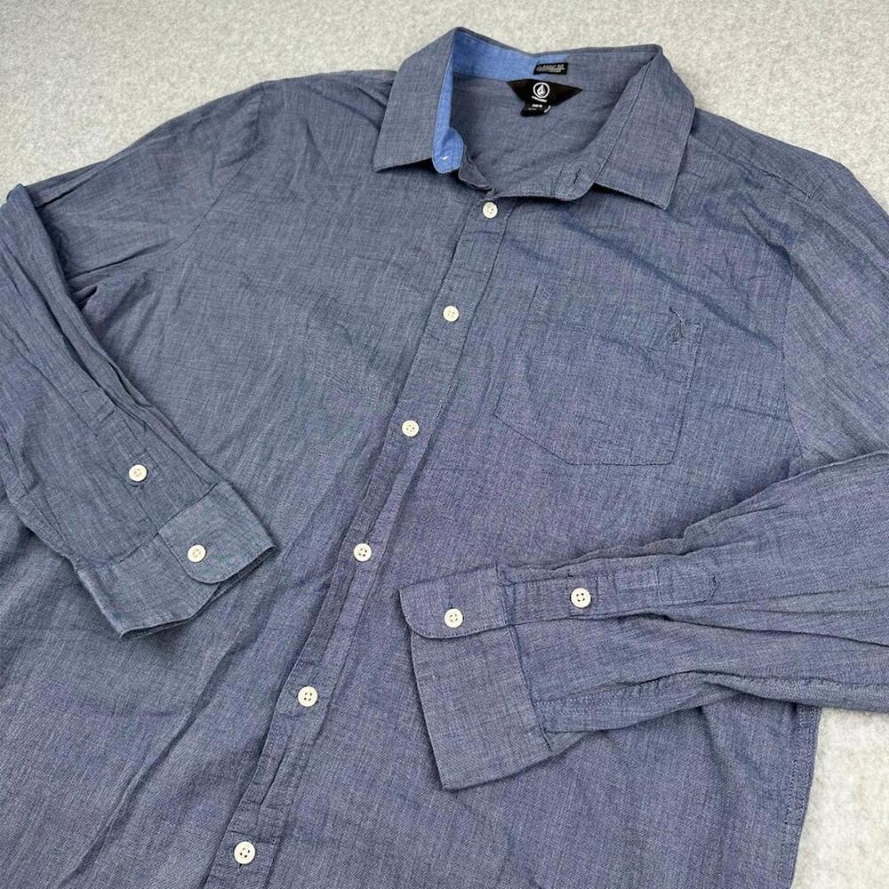 Volcom Men's Button Down Collared‎ Long Sleeve Shirt Blue Large Classic Fit